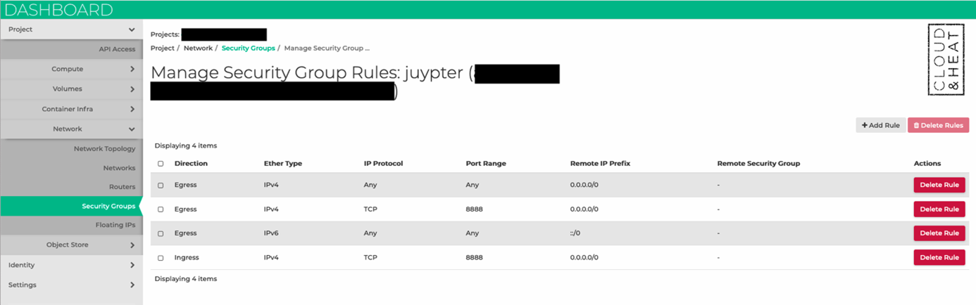 Manage Security Group Rules: juypter