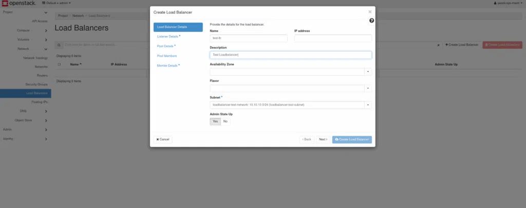 Setting up an OpenStack load balancer