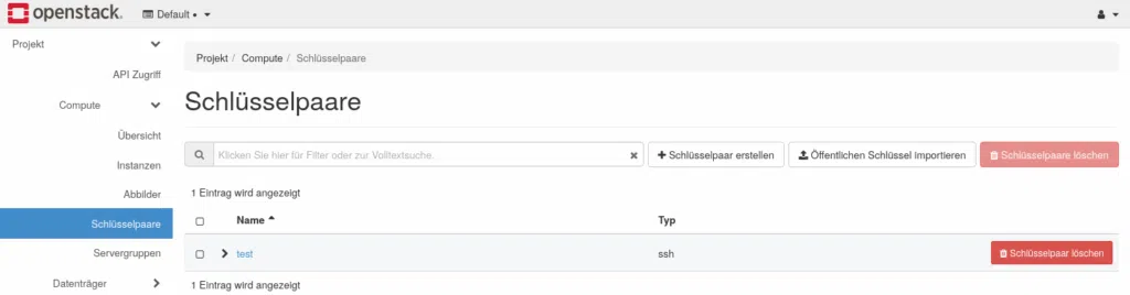 Erste Schritte in der OpenStack-Cloud: Sicherheit und Zugriffskontrolle | SSH Keypairs